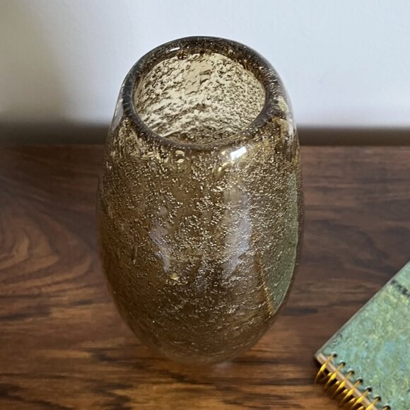 Murano Bubble Glass Vase Oval Shape Yellow Brown Color 10" Tall - Picture 9 of 14